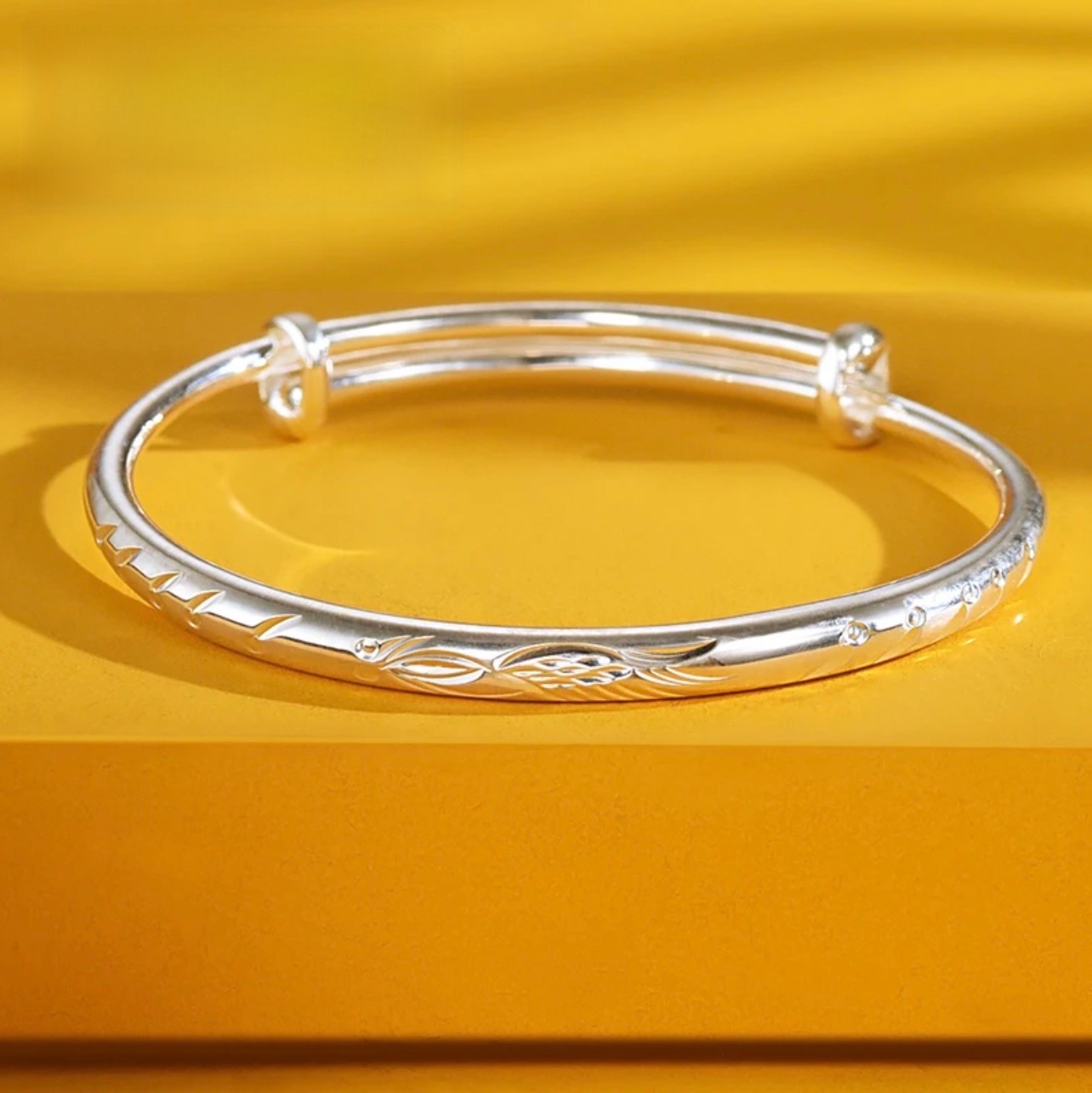 足银手镯 足银999.9手镯 如鱼得水手镯百搭实心银镯子古风银饰