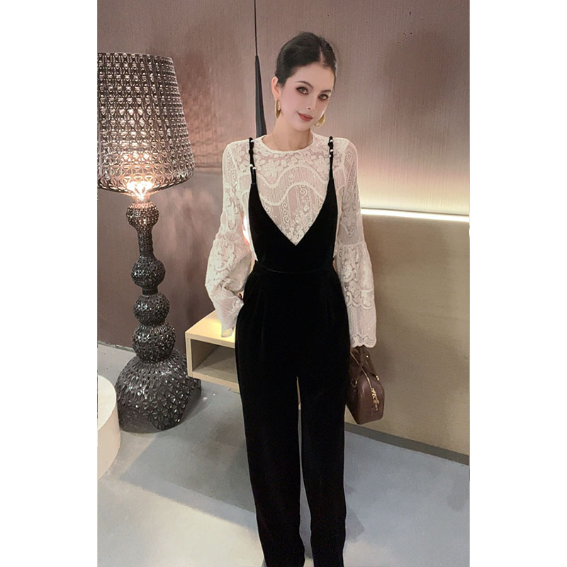 百搭丝绒背带裤K31001