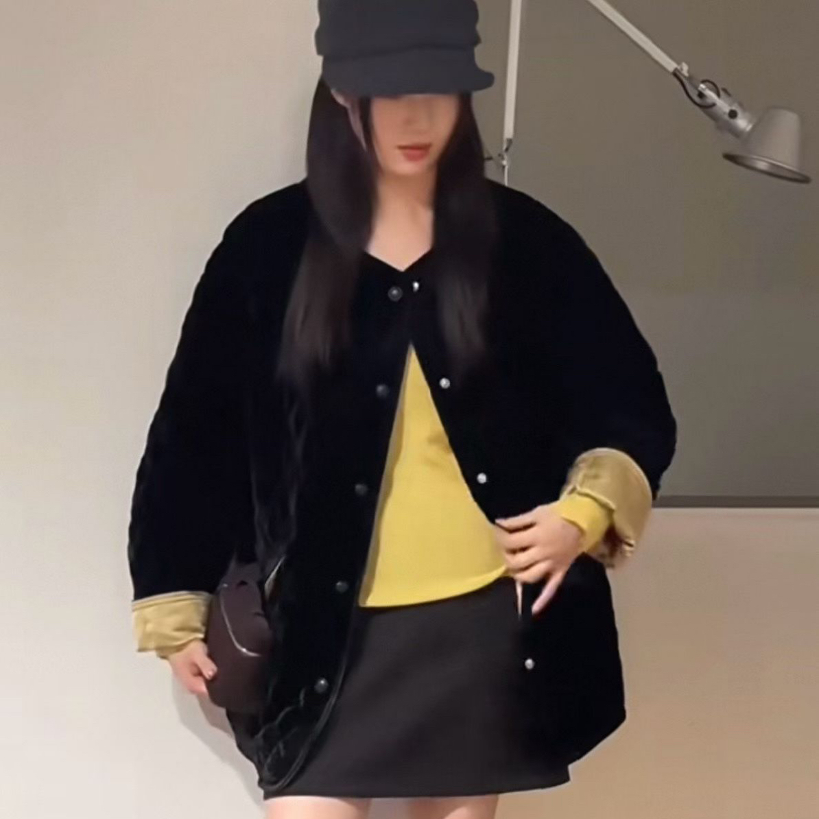 大码女装新中式国风拼接撞色棉衣菱格丝绒棉服冬季时尚气质外套