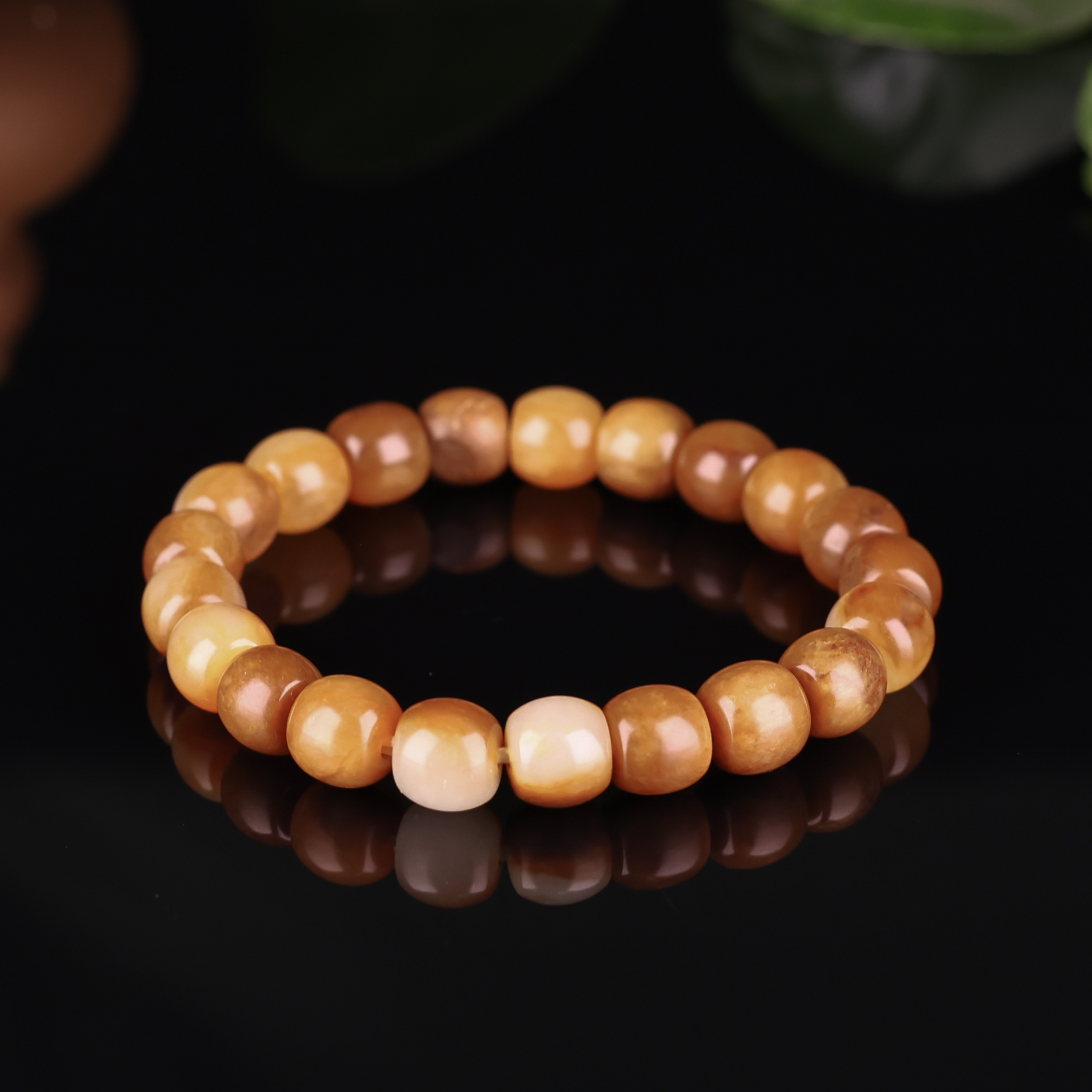 【32.3克和田玉手串】12mm新疆和田玉黄沁手串细腻油润苏工打磨