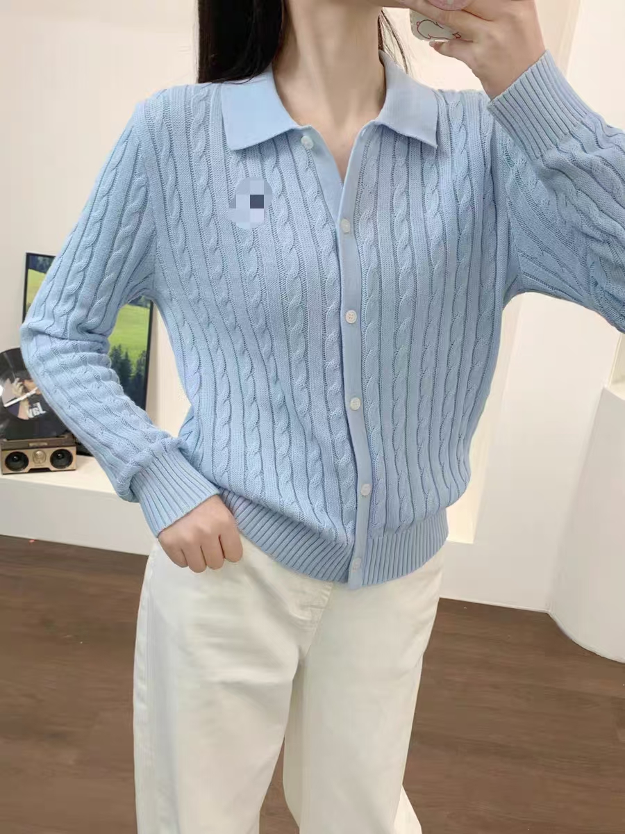 【蓝色开衫】春季新款Polo领小马刺绣针织衫开衫女短款外套撞色上衣