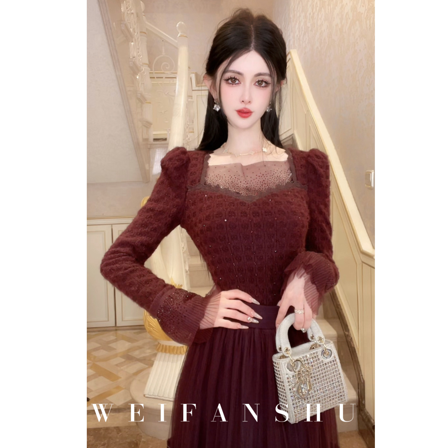 WEIFANSHU/魏凡舒【晚香序曲】秋冬新款名媛设计感方领&圆领上衣