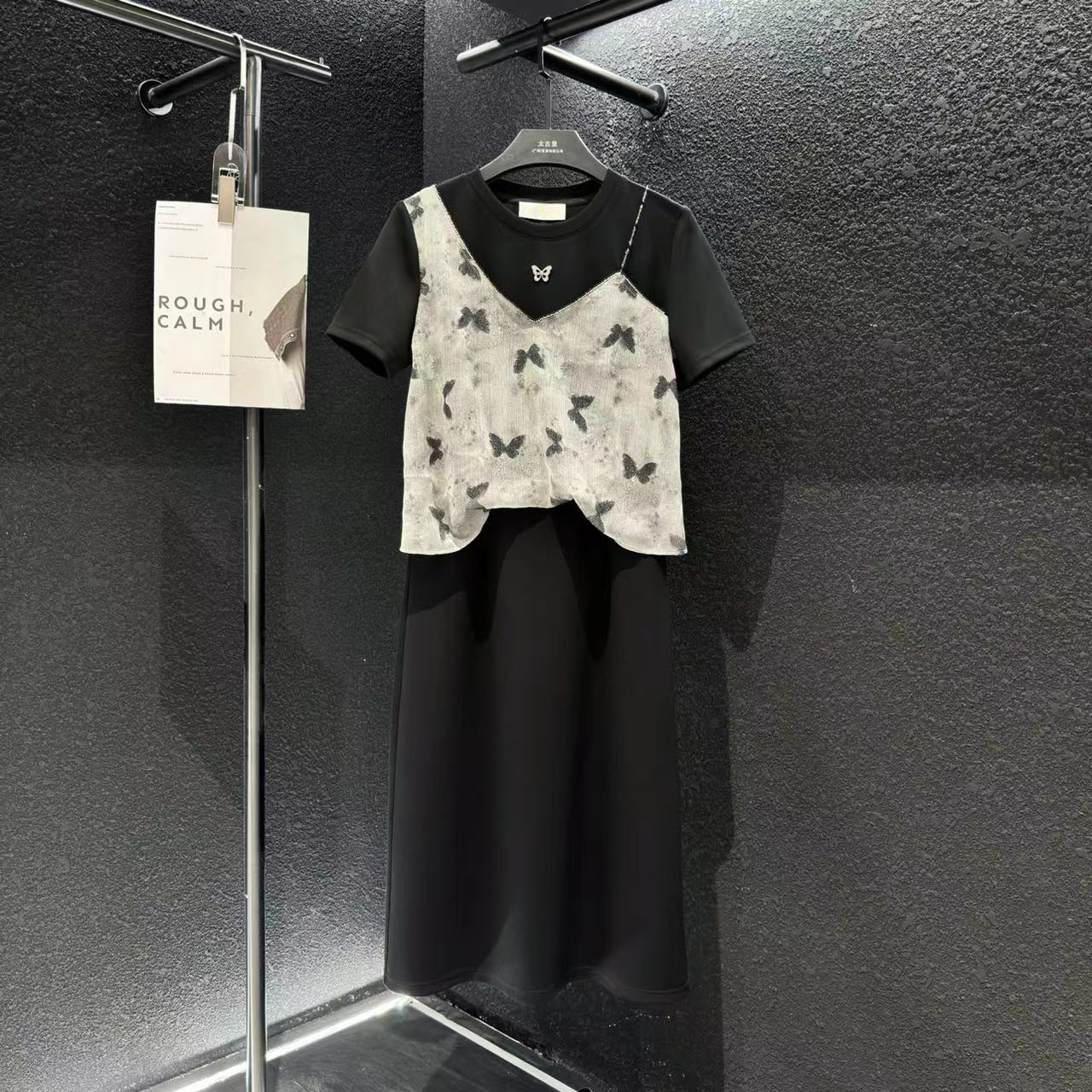 【linda专属】【20】圆领蝴蝶图案背带假两件显瘦气质连衣裙JC-A1419