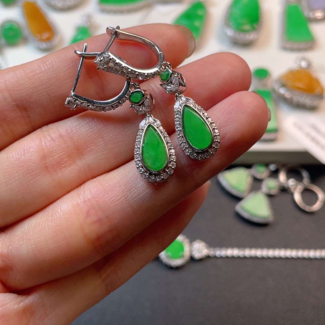 翡翠吊坠(不含链)银S925镶嵌耳坠