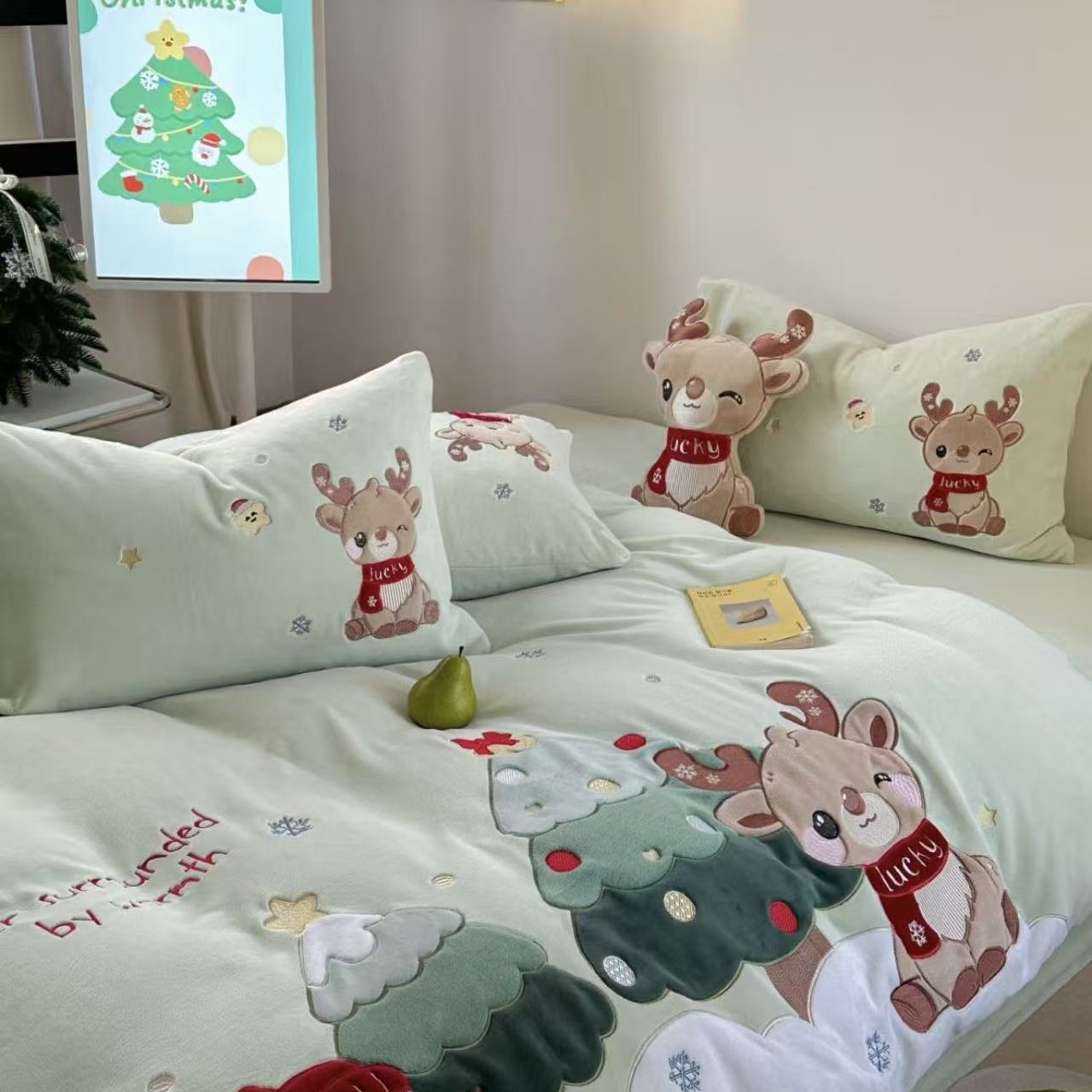 牛奶绒加绒绒被毛毯亲子贴布绣套件