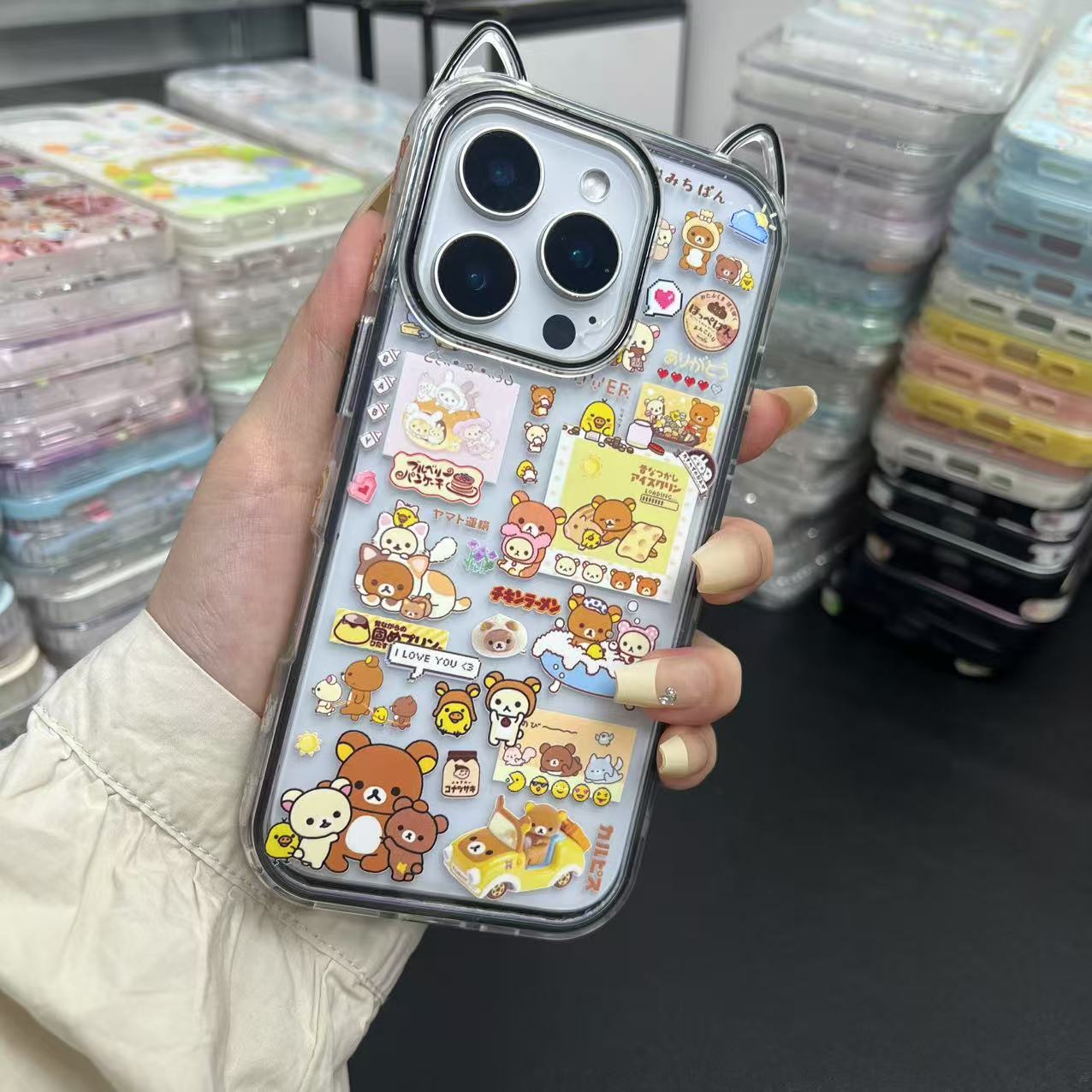 创意卡通立体猫耳自嘲熊头套适用苹果iPhone16promax手机壳15少女