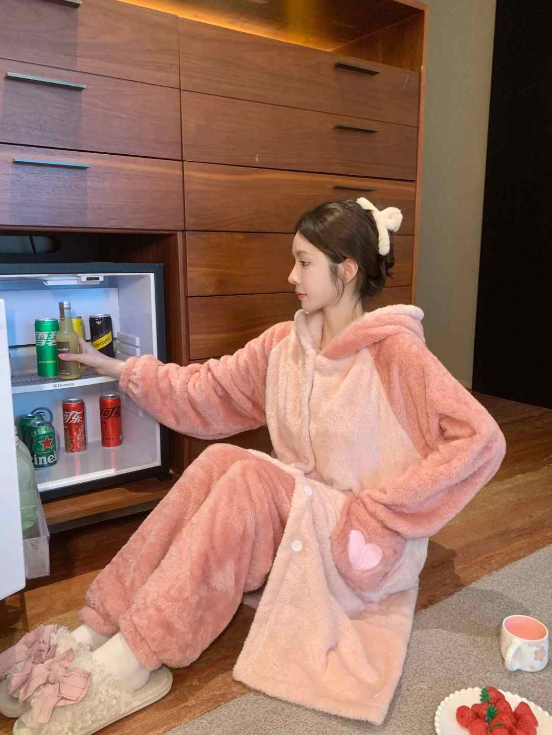 【小怪兽】双面北极绒加厚宽松冬睡衣女士甜美舒服家居服套装