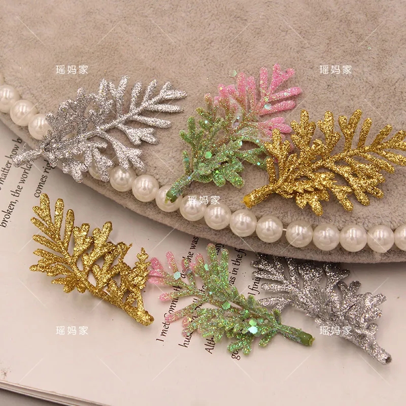 【九日DIY】圣诞节发夹装饰闪粉叶子diy圣诞发饰蝴蝶结鹿角发夹发箍