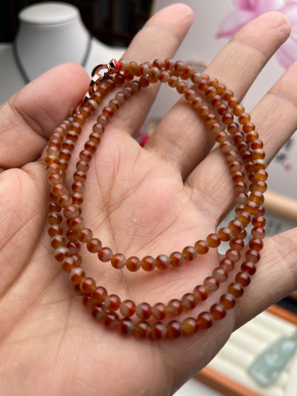 清！天然缅甸翡翠A货冰红珠子