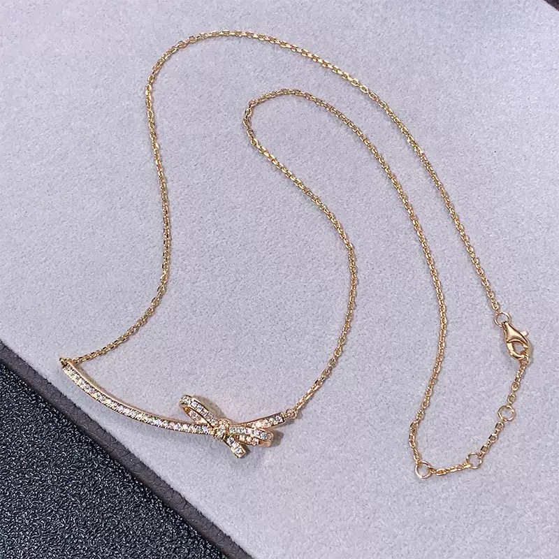 铜合金锆石项链 铜合金项链 玫瑰金色浪漫蝴蝶结004