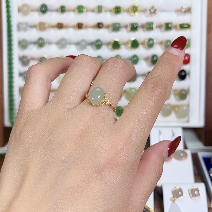 和田玉戒指银S925镶嵌