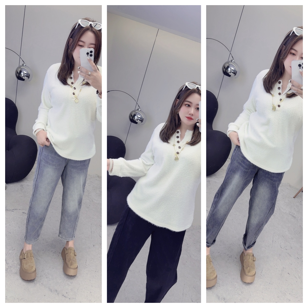 小钰胖仙【雪顶摩卡】冬日大码加绒牛仔裤