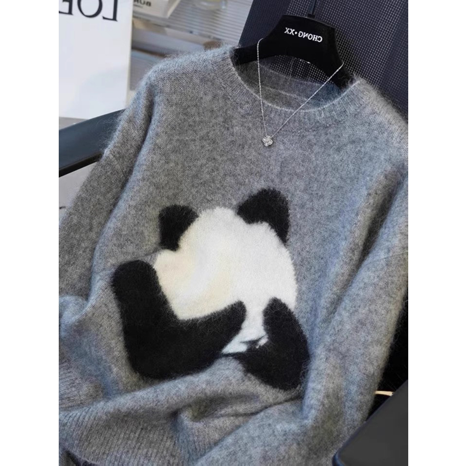 线下款！【大熊猫】中长款秋冬圆领提花长袖针织衫秋冬女士毛衣-576