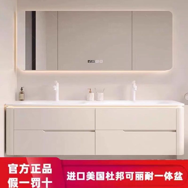 新款进口杜邦可丽耐一体双盆浴室柜橡木现代杜丽家洗手脸盆大户型