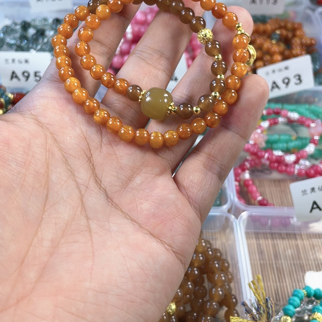 檀香木手串银S925镀金镶嵌