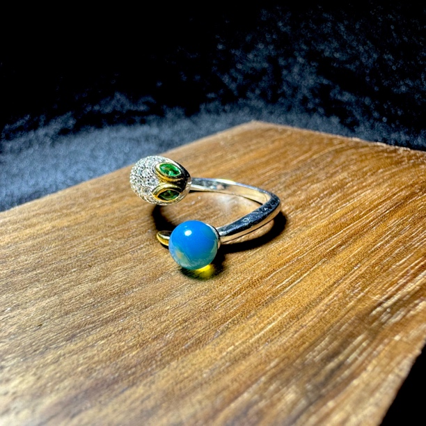 多米尼加蓝珀设计款蛇戒