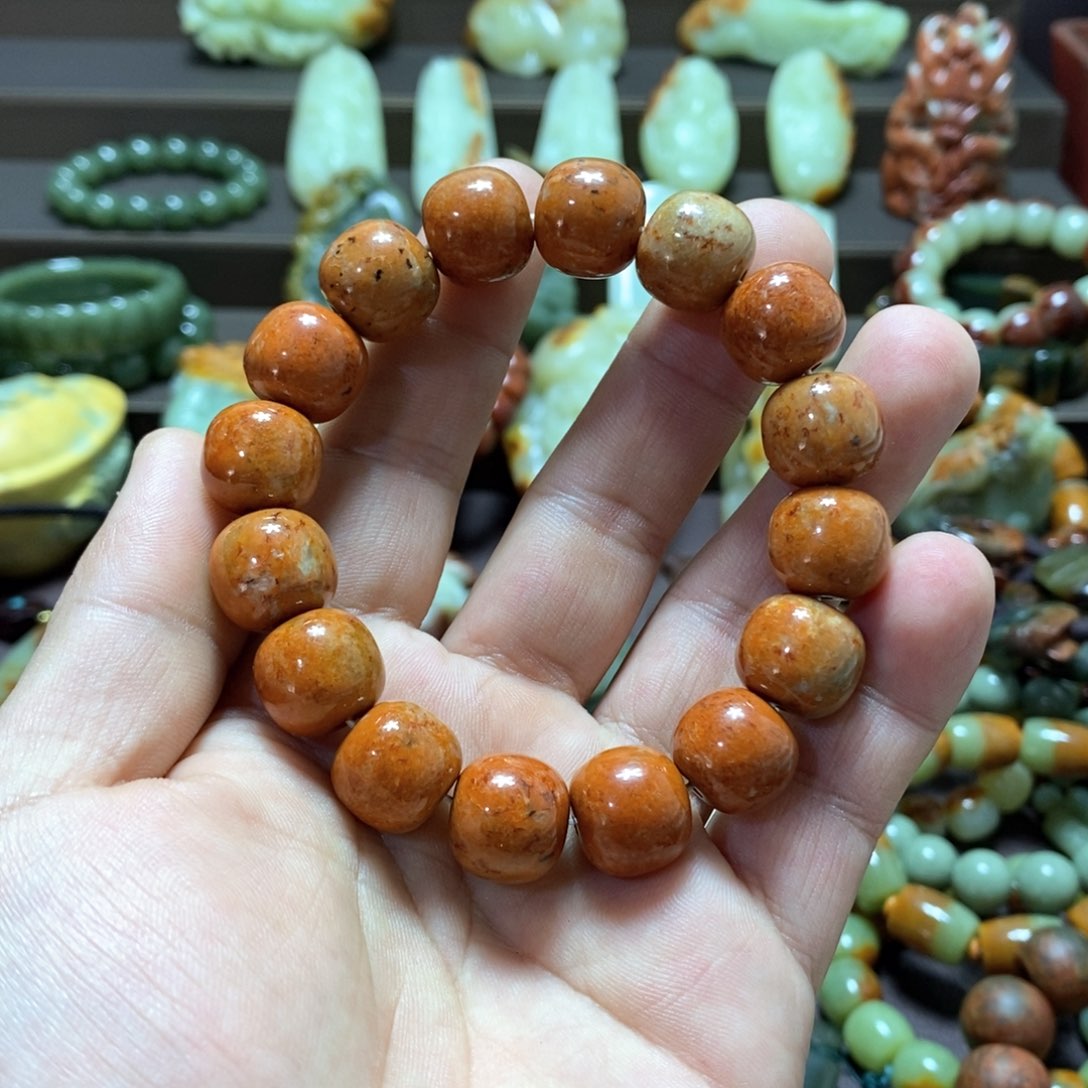 岫岩河磨玉（透闪石质玉）手串卡14未镶嵌