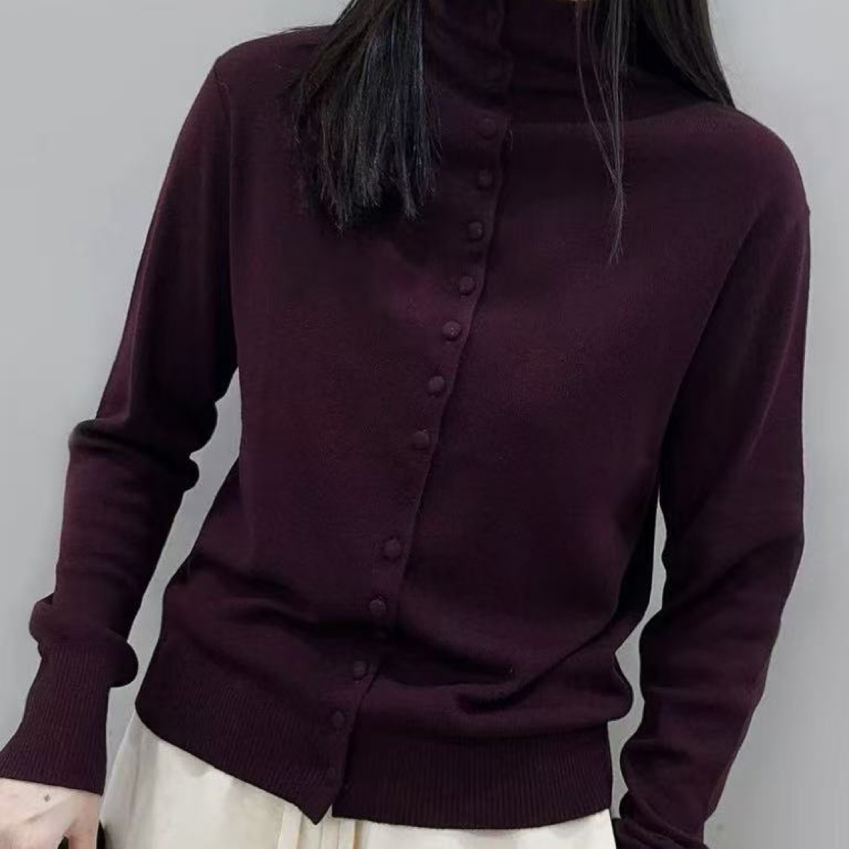 法式氛围感半高领针织开衫冬季新款高级感叠穿毛衣4682