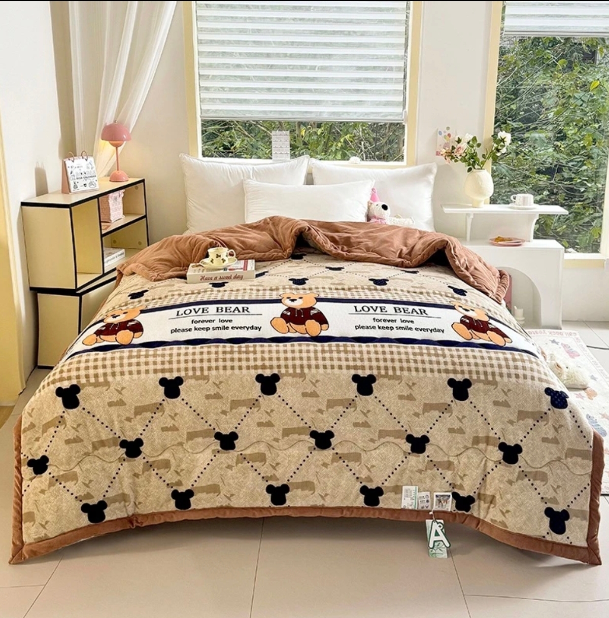 【试睡30天】饼干小熊牛奶四季被双面1.5*2米可机洗蹬被防蹬xl