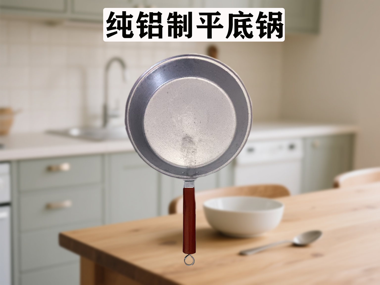 实木把手铝平底锅加厚手工铸造家用烙饼锅铝锅老式家用加厚锅