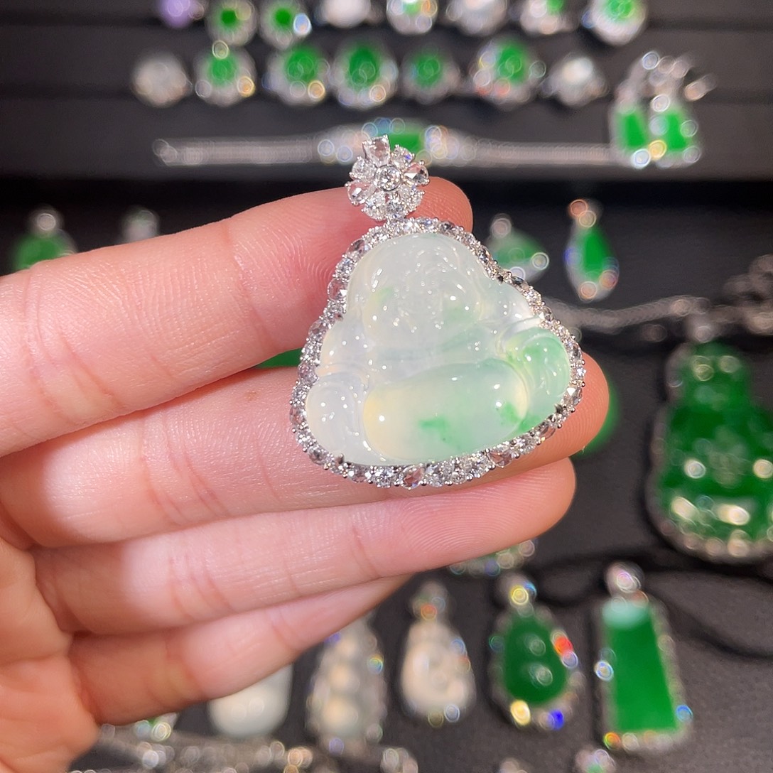 翡翠18K金镶嵌吊坠(不含链)佛公吊坠