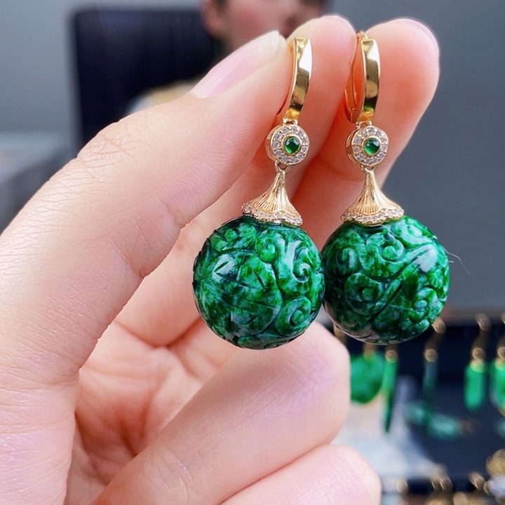 翡翠耳饰银S925镶嵌饰品