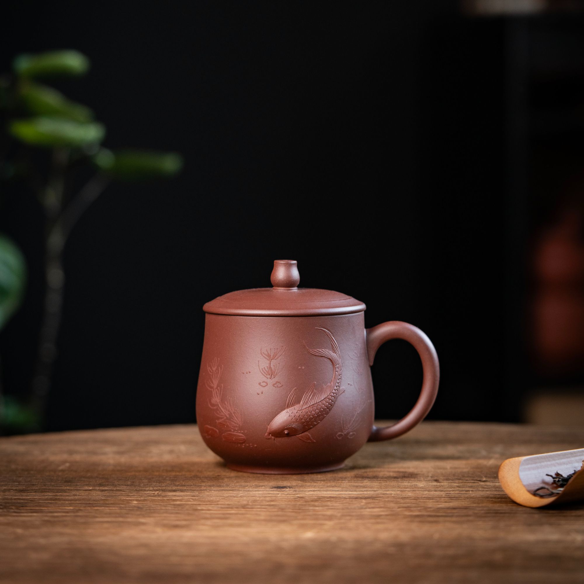 原矿底槽青年年有余办公家用紫砂杯  380cc