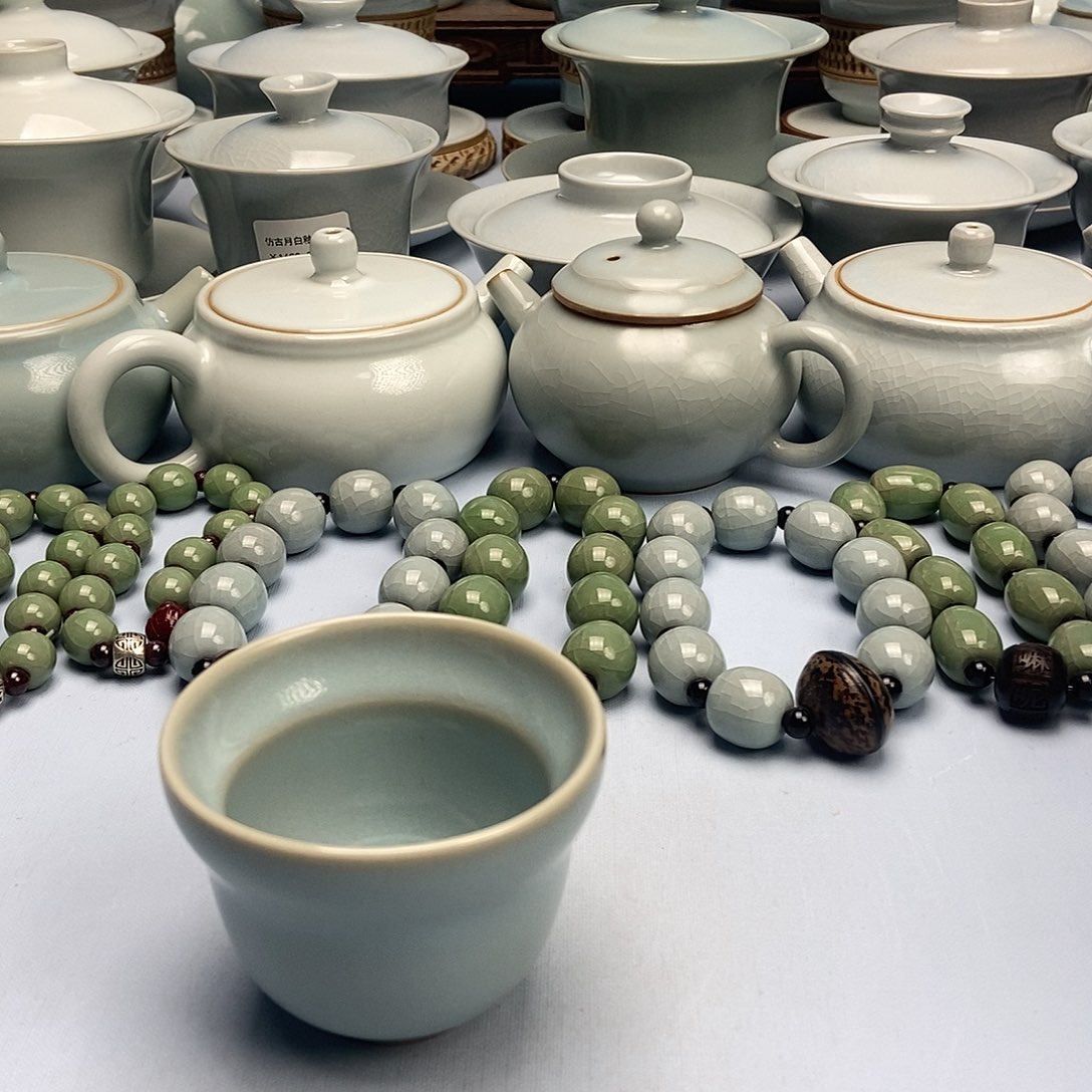 杯微瑕仿古天青微蓝釉福禄杯原矿原釉原产地