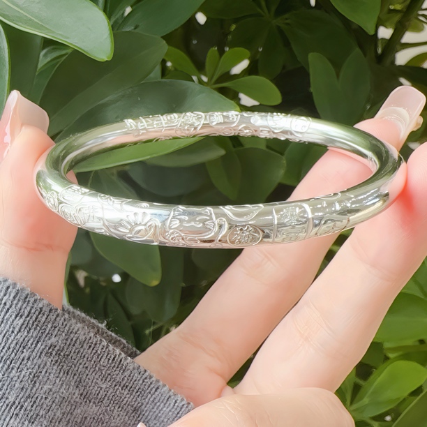 足银银制品  足银999手工 对称吉言手镯（定制不支持退款）