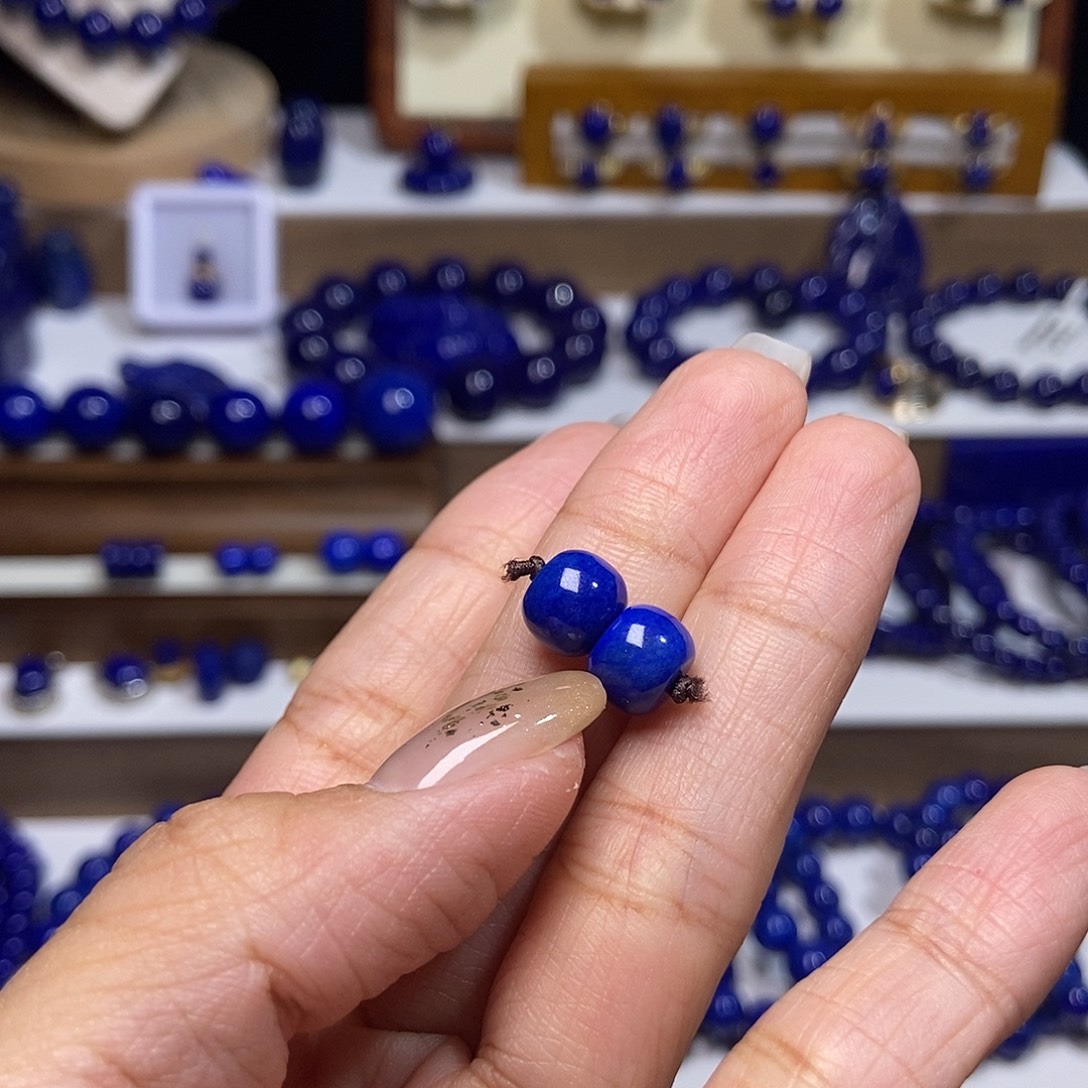 包***叔青金石未镶嵌高品老型对珠8mm+