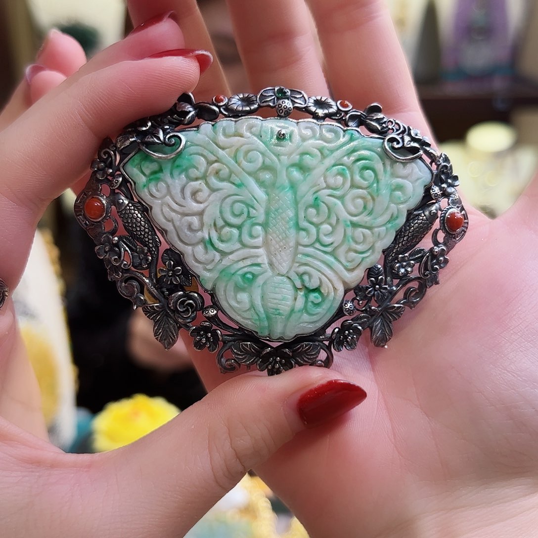 翡翠吊坠(不含链)银S925镶嵌吊坠