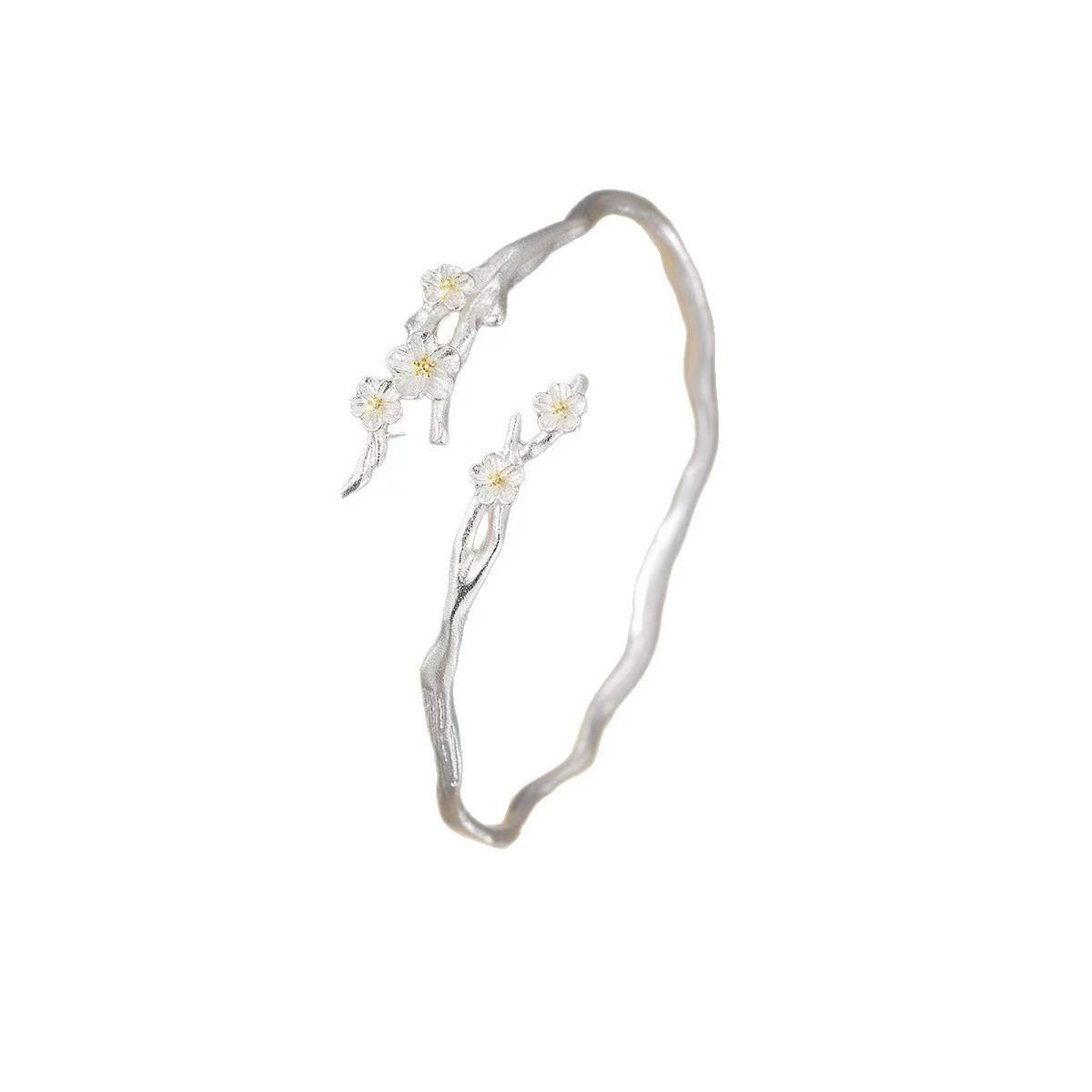 足银珐琅手镯 茉莉花开手镯白色轻奢时尚百搭简约