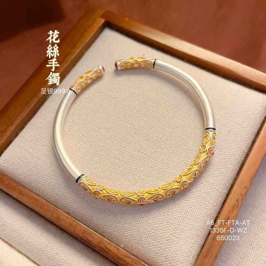 足银手镯 足银手36号【珐琅金箍棒】平安珐琅金箍棒纯银999开口
