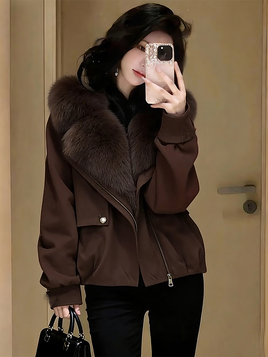 2025冬季新款复古休闲毛领短款棉服女慵懒风宽松百搭显瘦外套大衣