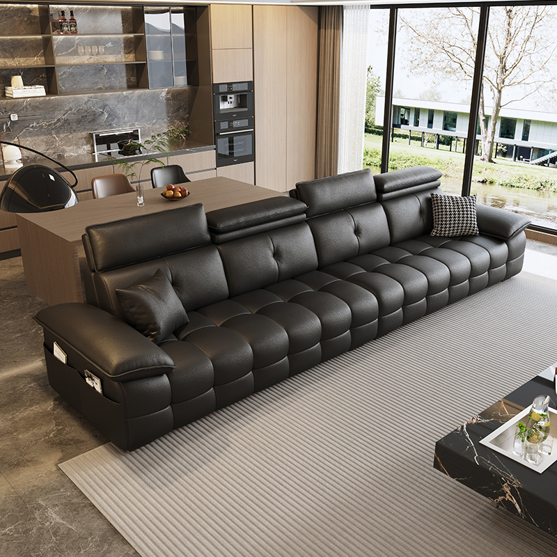 意式轻奢新高靠劳伦斯真皮头层牛皮沙发简约现代直排沙发极简