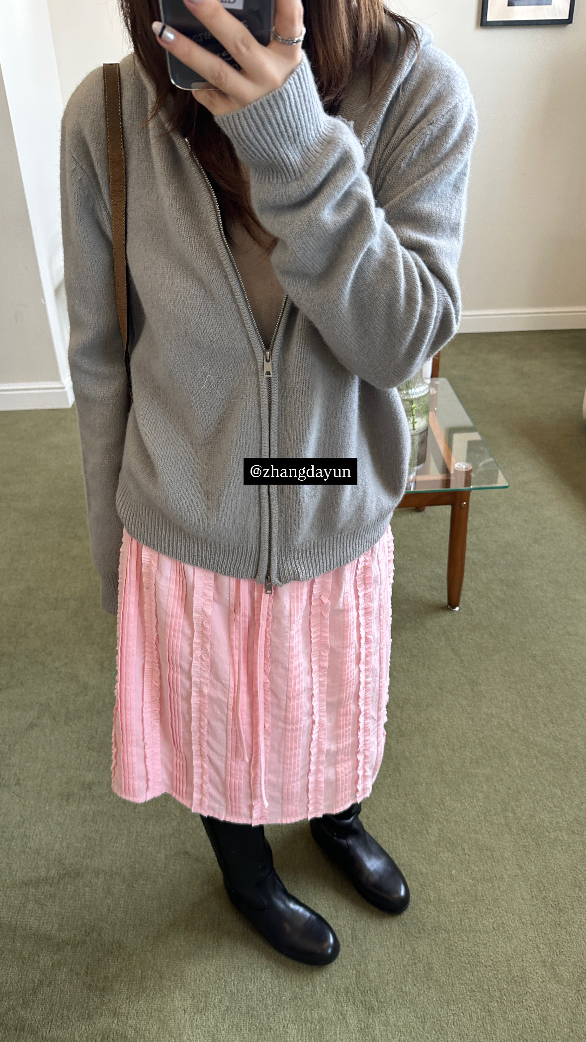 「ZDY」4429#Ins博主奶奶灰双头拉链连帽开衫