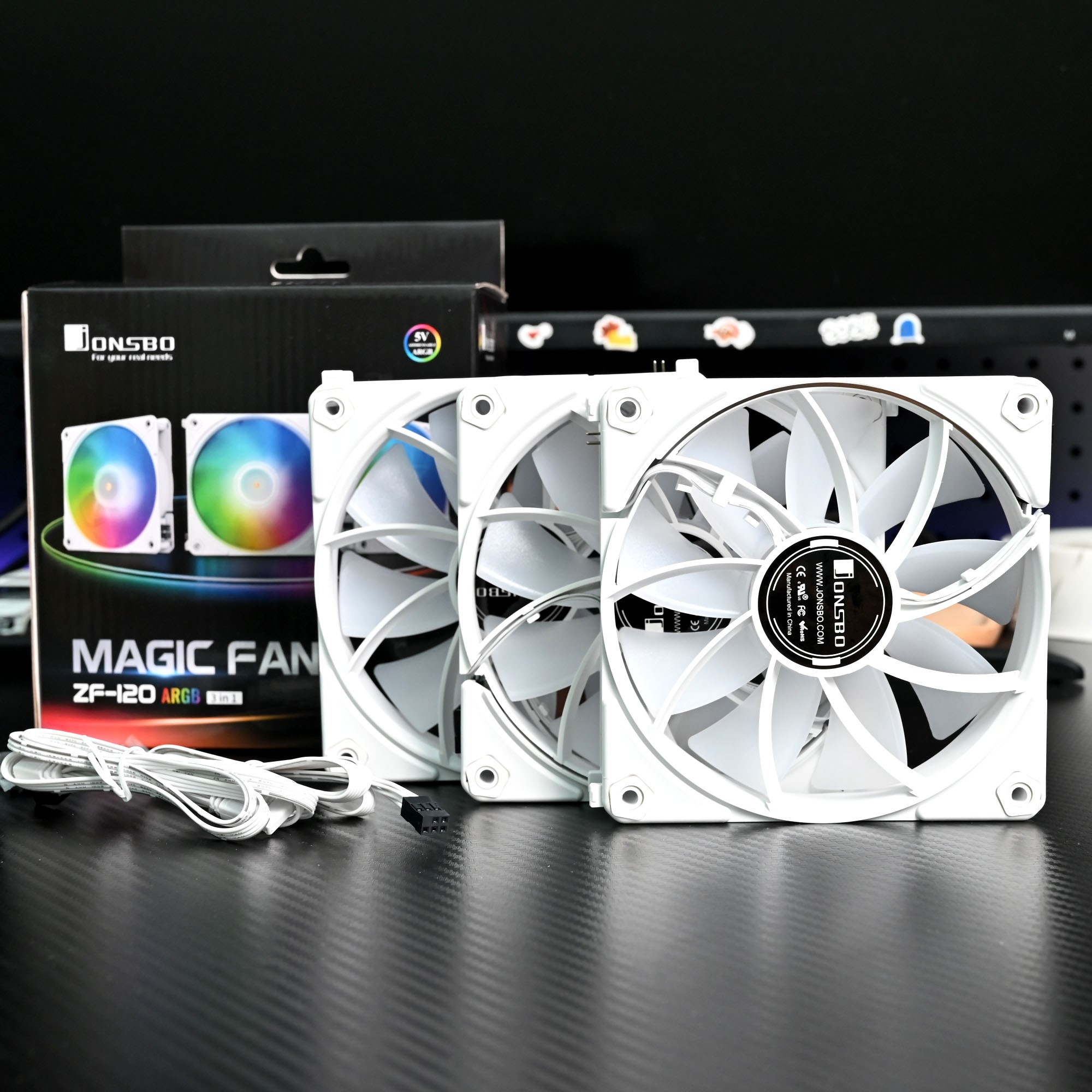 乔思伯ZF-120W三合一白色魔术风扇免线拼接5V3针ARGB接口神光同步