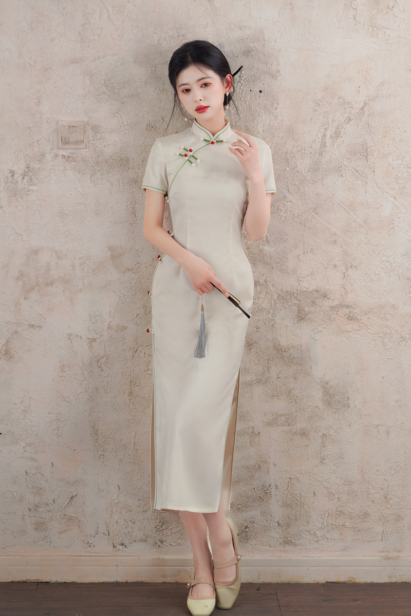 中国风纯色单旗袍高开衩日常旗袍短款优雅小个子少女显瘦