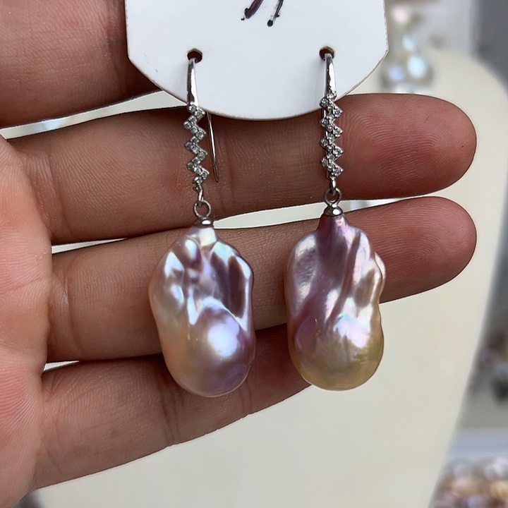 银S925镶嵌淡水珍珠耳饰佳***手