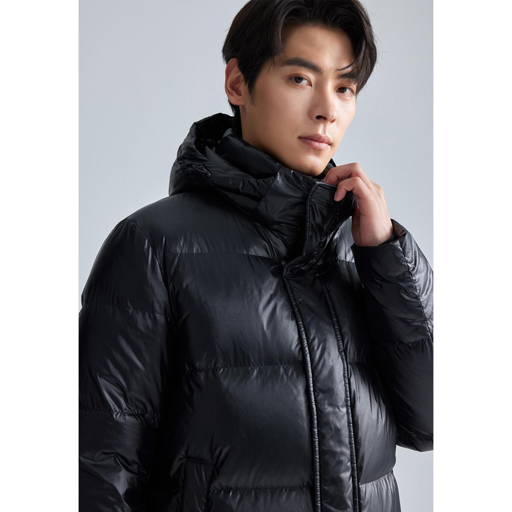 利郎【黑金长款系列】男士羽绒服时尚连帽中长款保暖- A4DRF0101Y