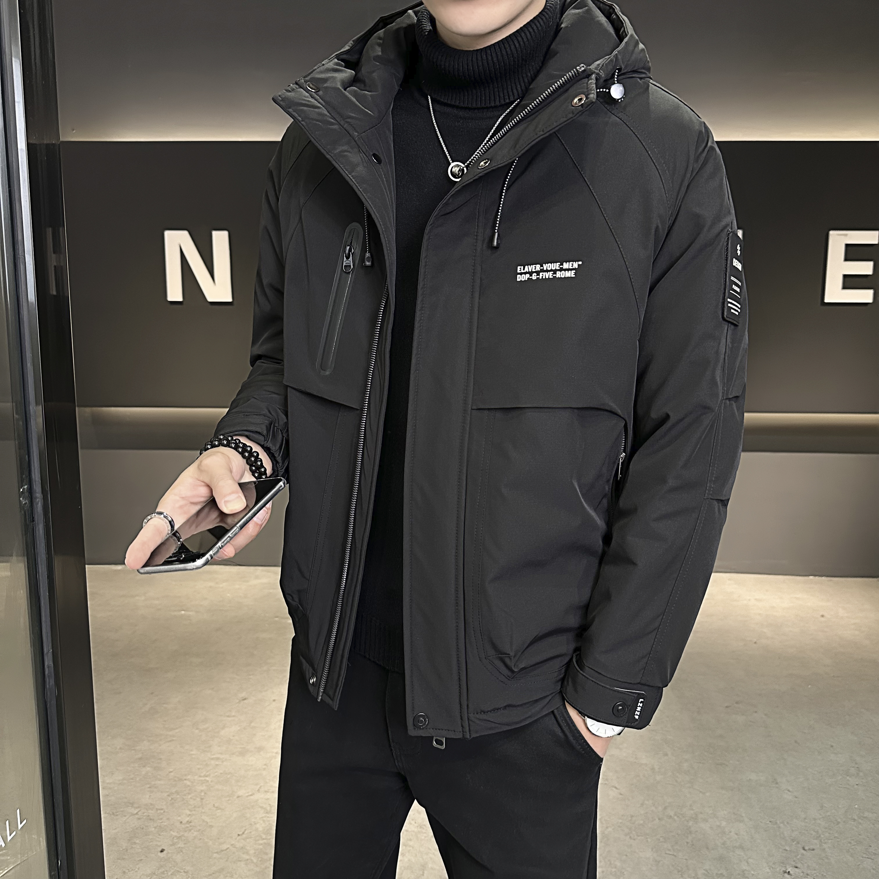【飞行家连帽冲锋衣羽绒服】秋冬新款滑雪工装加厚户外外套-H-8153