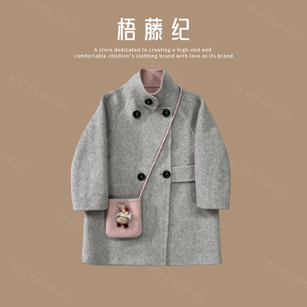 现货冬季女童可爱风双面呢大衣秋冬时尚保暖中长款外套25DY151