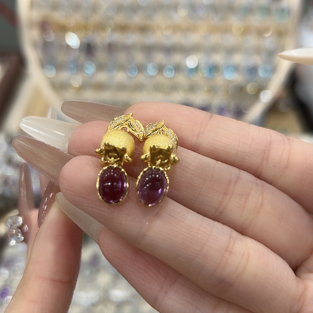 少***我耳饰银S925镶嵌紫晶