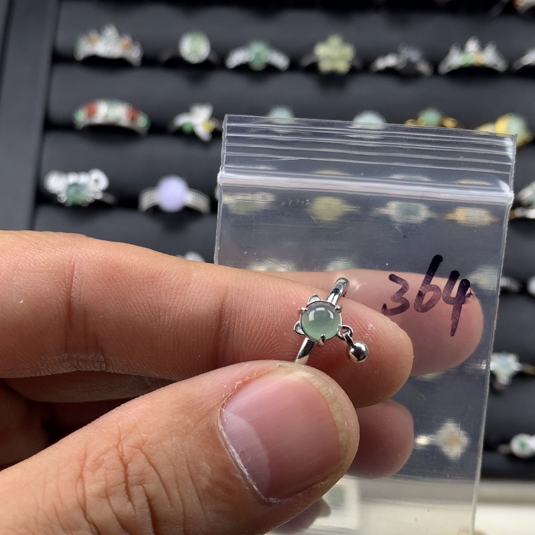 ·***翡翠银S925镀金镶嵌戒指364