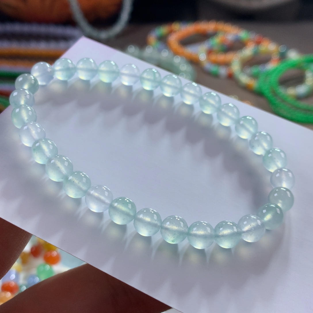 翡翠未镶嵌手链翡翠玻璃钢淡色晴绿卡6.10+