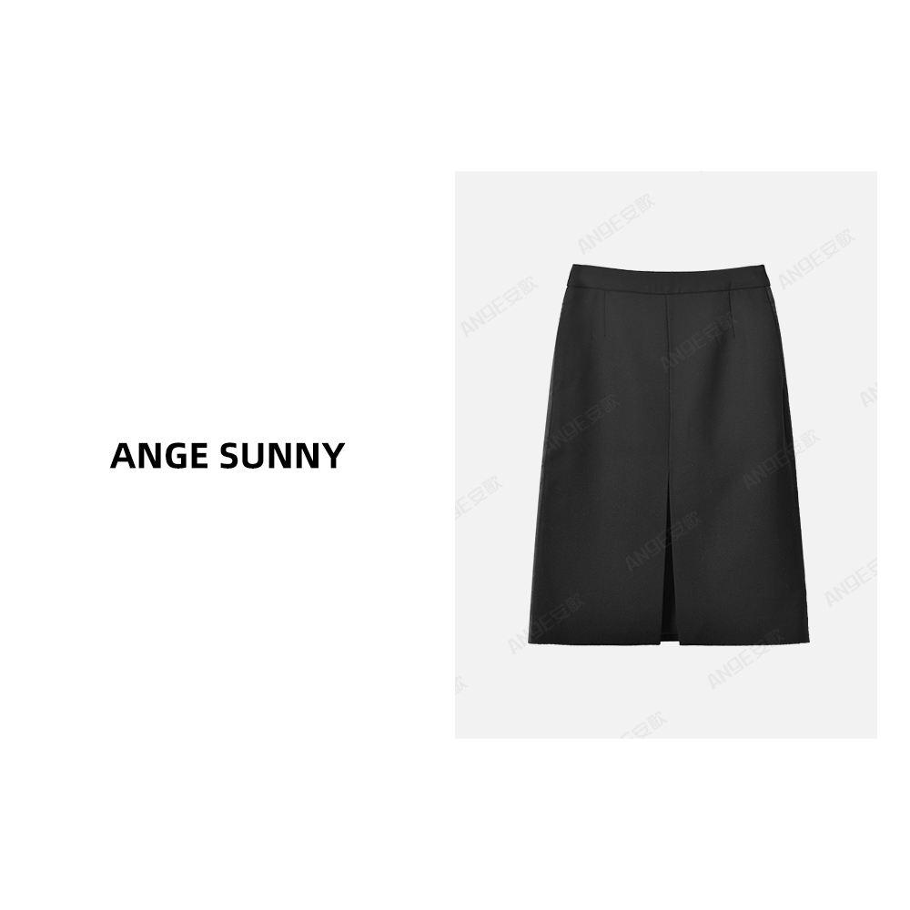 ANGE SUNNY【宋佳同款 缎面k边半裙】时尚百搭显瘦前开叉半身裙