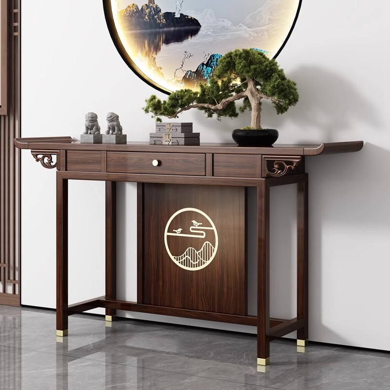新中式玄关桌实木条案客厅入户门厅轻奢供桌靠墙案几乌金木玄关柜