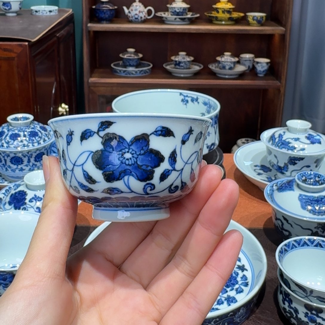 青花雯华堂手绘杯杯