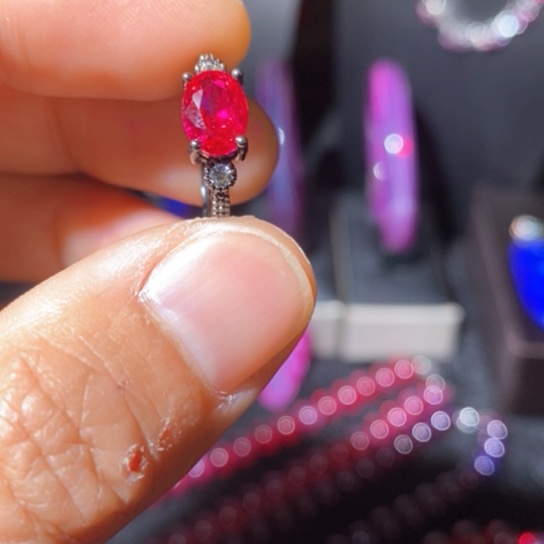 红宝石戒指银S925镶嵌