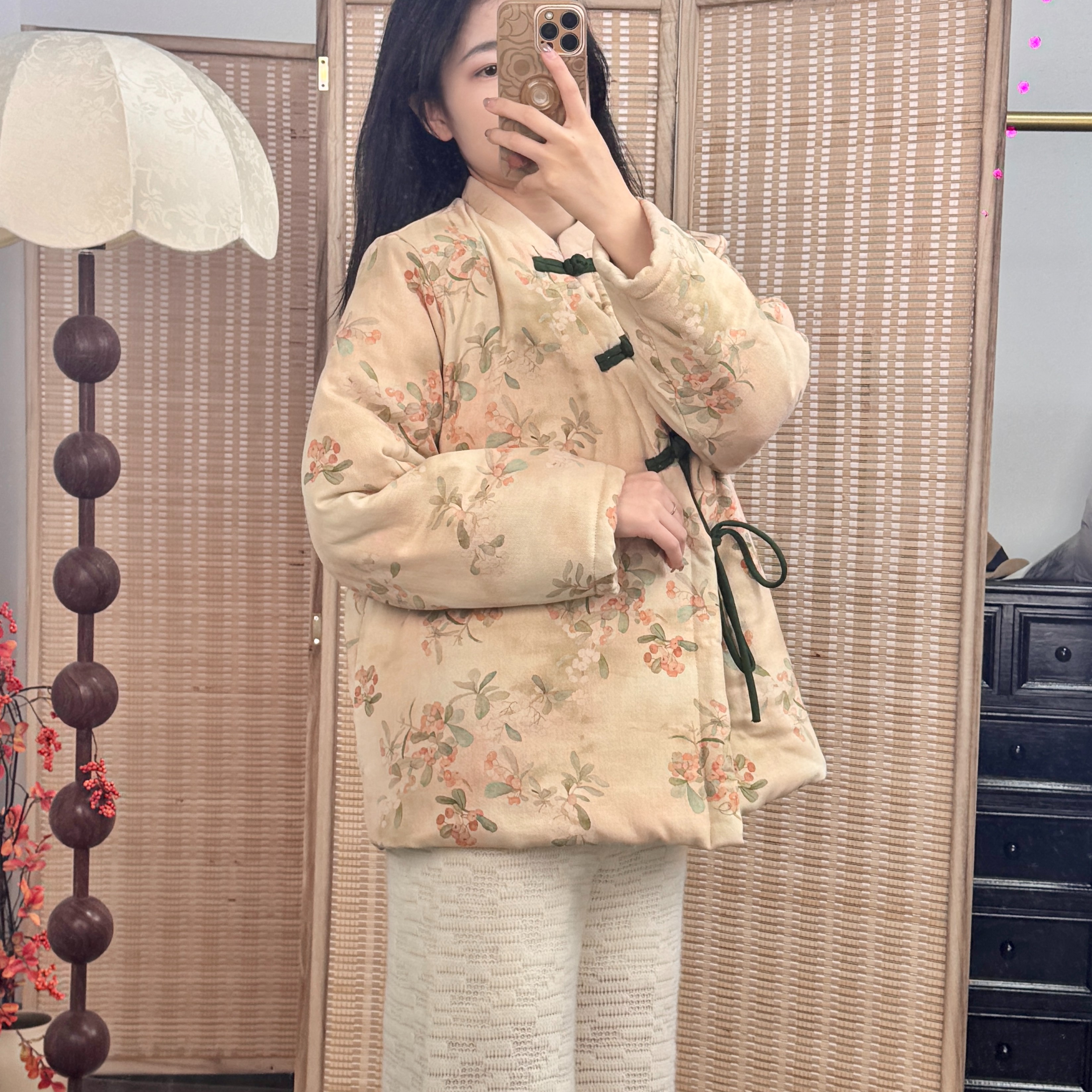 【A6026】手工盘扣国风冬款保暖长款加厚棉服（棉花）